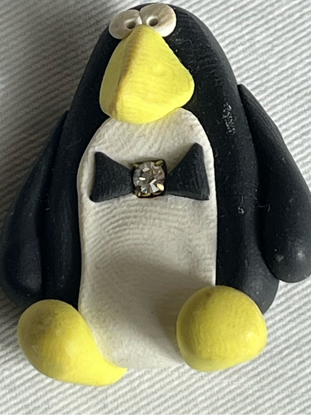 Handmade Polymer Clay Penguin Brooch Pin Rhinestone Bow Tie Tuxedo Novelty Art